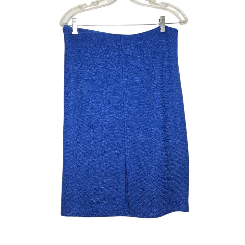 NWT St. John Wool Knit Pencil Skirt Oasis Blue Front Slit Quiet Luxury Womens 10